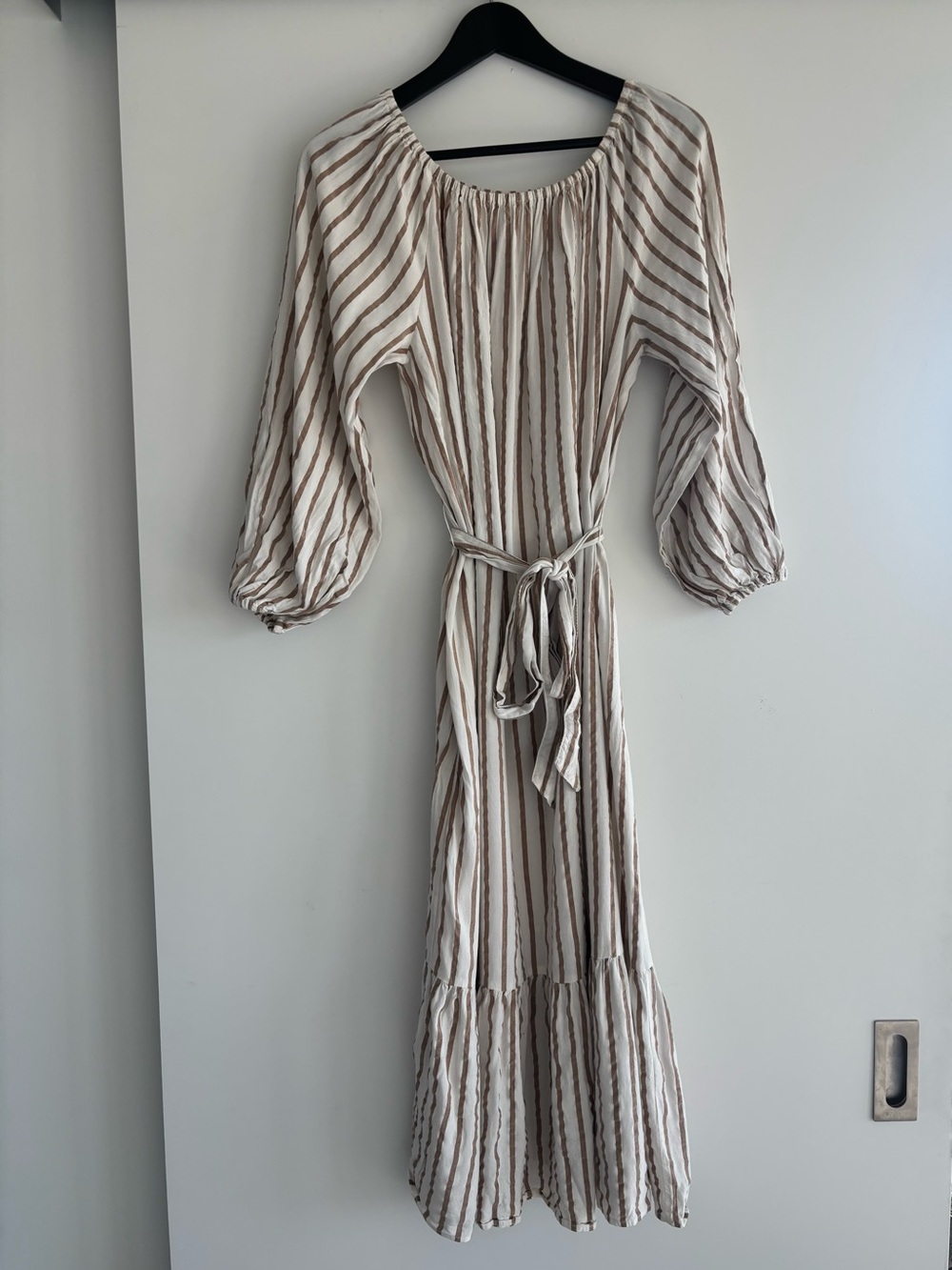 H&M Cream and Tan Striped Maxi Dress
